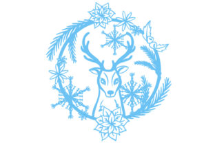 Design Versatility of Reindeer in a Floral Wreath with Snowflakes Across Digital and Physical Media
