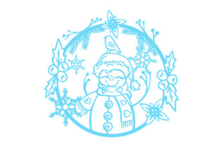 Elevating Winter Crafts with a Snowman in a Floral Wreath with Snowflakes Design